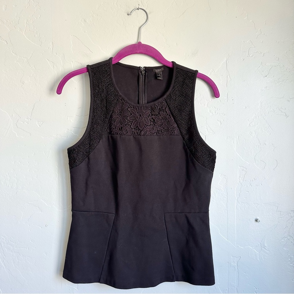 J. Crew Black Peplum Embroidered Lace Top Women's Small EUC‎ Feminine Preppy